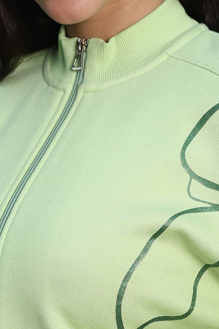 ONE SKY Women's Floral Printed Crop Tracksuit | Cotton Blend Co-ord Set with Zipper Mock Collar Top & Slip-On Pants | 2 Pockets