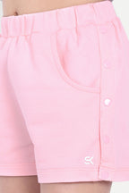 Girls' Stylish Elastic Waist Shorts with Front Pockets & Side Button Detailing