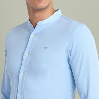 Men Fresh Sky Chinese Collar Formal Shirt