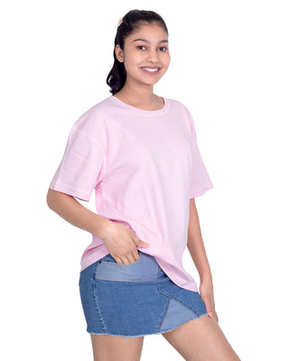 Women Pink Round Neck Oversized T-Shirt