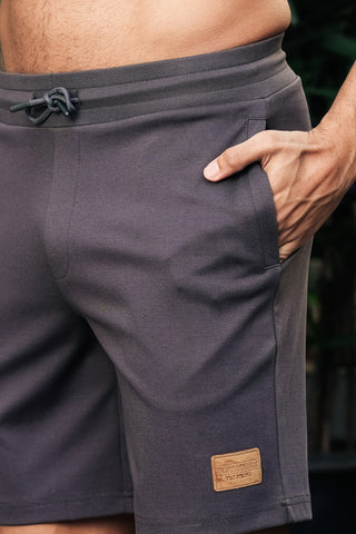 ONE SKY Men’s Solid Cotton Blend Shorts | Mid Rise Casual Shorts with Drawstring | Stretch Fabric | 2 Pockets | Machine Wash