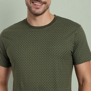 Men Military Olive Round Neck T-Shirt