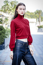 Women's 3-in-1 Versatile Crop Top with High Neck Inner & Full Sleeve Outer