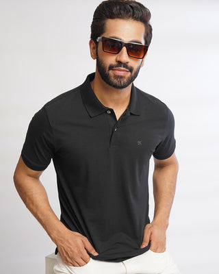 Men Black Checkered Pattern Polo T-Shirt