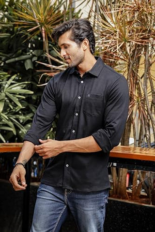 Men Solid Formal Black Shirt