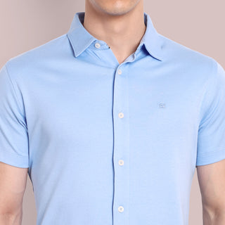 Men Sky Blue Semi Casual Shirt
