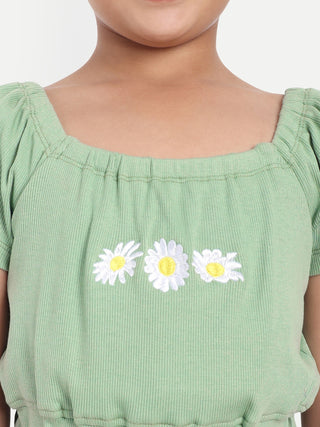 ONE SKY GIRLS FAIR GREEN SOLID JUMPSUIT