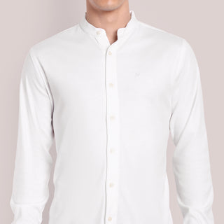 Men White Chinese Collar Formal Shirt