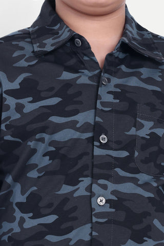 Boys' 100% Cotton Camouflage Printed Shirt with Front Pocket