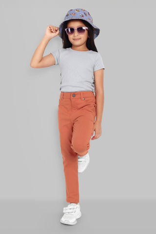 Girls Cotton Slim Fit Chinos Clay