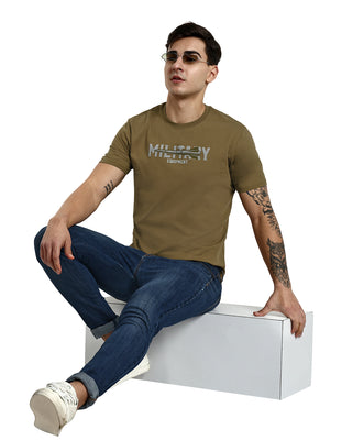 Men Dark Henna Printed Round Neck T-Shirt