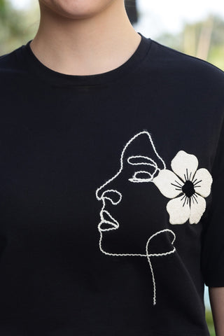 ONE SKY Women’s 100% Cotton Half Sleeve T-Shirt – Round Neck Embroidered Top, Casual Pull-On Tee, Machine Washable