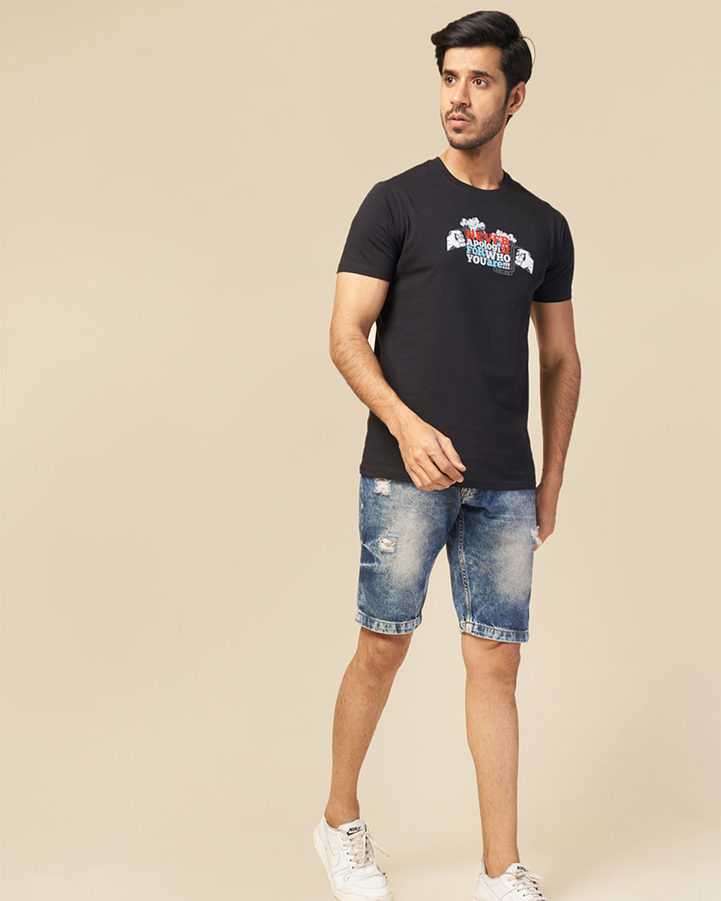 MENS PRINTED BLACK ROUND NECK TSHIRT