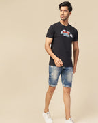 MENS PRINTED BLACK ROUND NECK TSHIRT