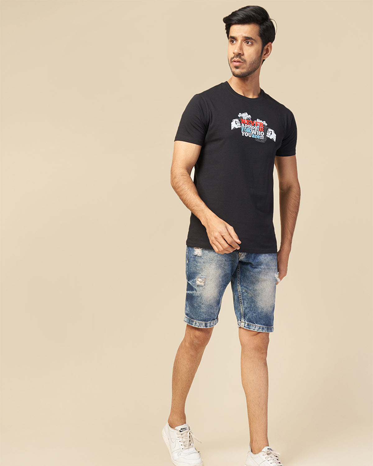 MENS PRINTED BLACK ROUND NECK TSHIRT