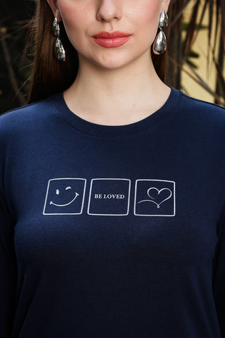 ONE SKY Women's Printed & Graphic Full Sleeve T-Shirt | Cotton Modal Blend Round Neck Top | Soft & Stretchy