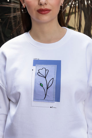 ONE SKY Women's Embroidered & Floral Round Neck Tracksuit | Cotton Blend Long Sleeve Top & Mid-Rise Pleated Slip-On Pants | 4 Pockets