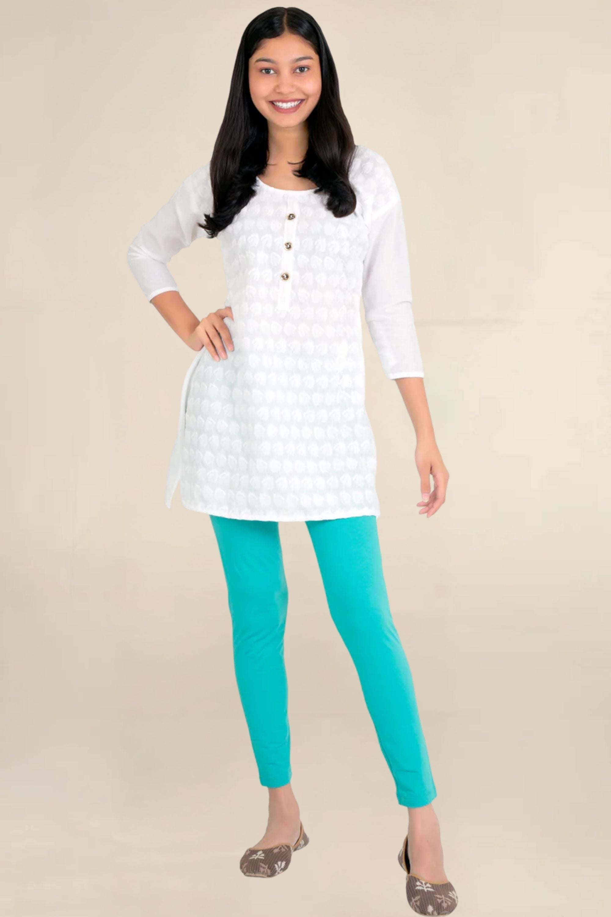 ONE SKY WOMEN AQUA SOLID LEGGINGS