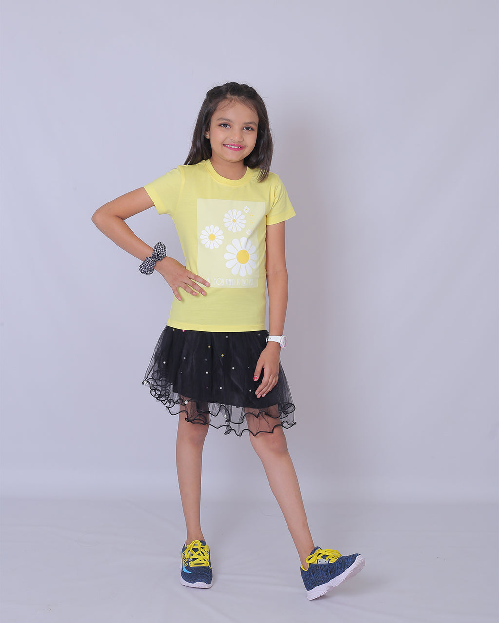 Girls Soft Yellow Floral Printed T-Shirt