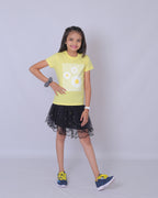 Girls Soft Yellow Floral Printed T-Shirt