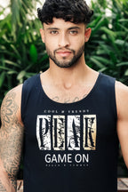 ONE SKY Men’s Cotton Spandex Printed Tank Top | Sleeveless Round Neck Casual Vest | Typography Print | Stretch Fabric | Machine Wash