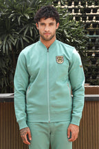 Men’s Solid Tracksuit Set | Stand Collar Zip-Up Jacket & Slip-On Joggers | Cotton Blend | Mid-Rise Flat Front | 4 Pockets | Long Sleeves | Casual Athleisure Sportswear