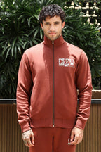 Men's Printed Tracksuit Set | Typography Print Cotton Blend | Mock Collar Zip-Up Top & Slip-On Joggers | Mid-Rise, 4 Pockets | Casual Athleisure Sportswear | Long Sleeves
