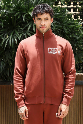 Men's Printed Tracksuit Set | Typography Print Cotton Blend | Mock Collar Zip-Up Top & Slip-On Joggers | Mid-Rise, 4 Pockets | Casual Athleisure Sportswear | Long Sleeves