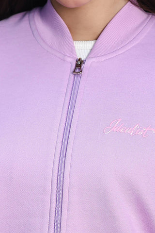 ONE SKY Women's Printed Crop Tracksuit | Cotton Blend Co-ord Set with Zipper Stand Collar Top & Drawstring Pants | Typographic Design & 2 Pockets