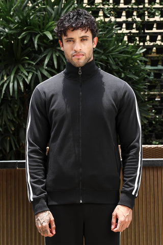 Men's Striped Tracksuit Set | Cotton Blend Activewear with Mock Collar | Zipper Top & Drawstring Bottom | 4 Pockets | Mid-Rise Flat Front Joggers | Casual Gym Sportswear