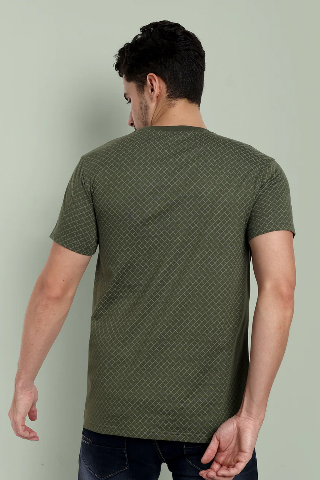Men Military Olive Round Neck T-Shirt