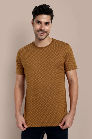 Men Light Tobacco Round Neck T-Shirt