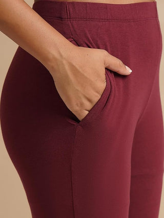 WOMENS BURGUNDY REGULAR LENGTH POCKET LEGGING