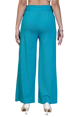 Women Teal Cotton Blend Trousers