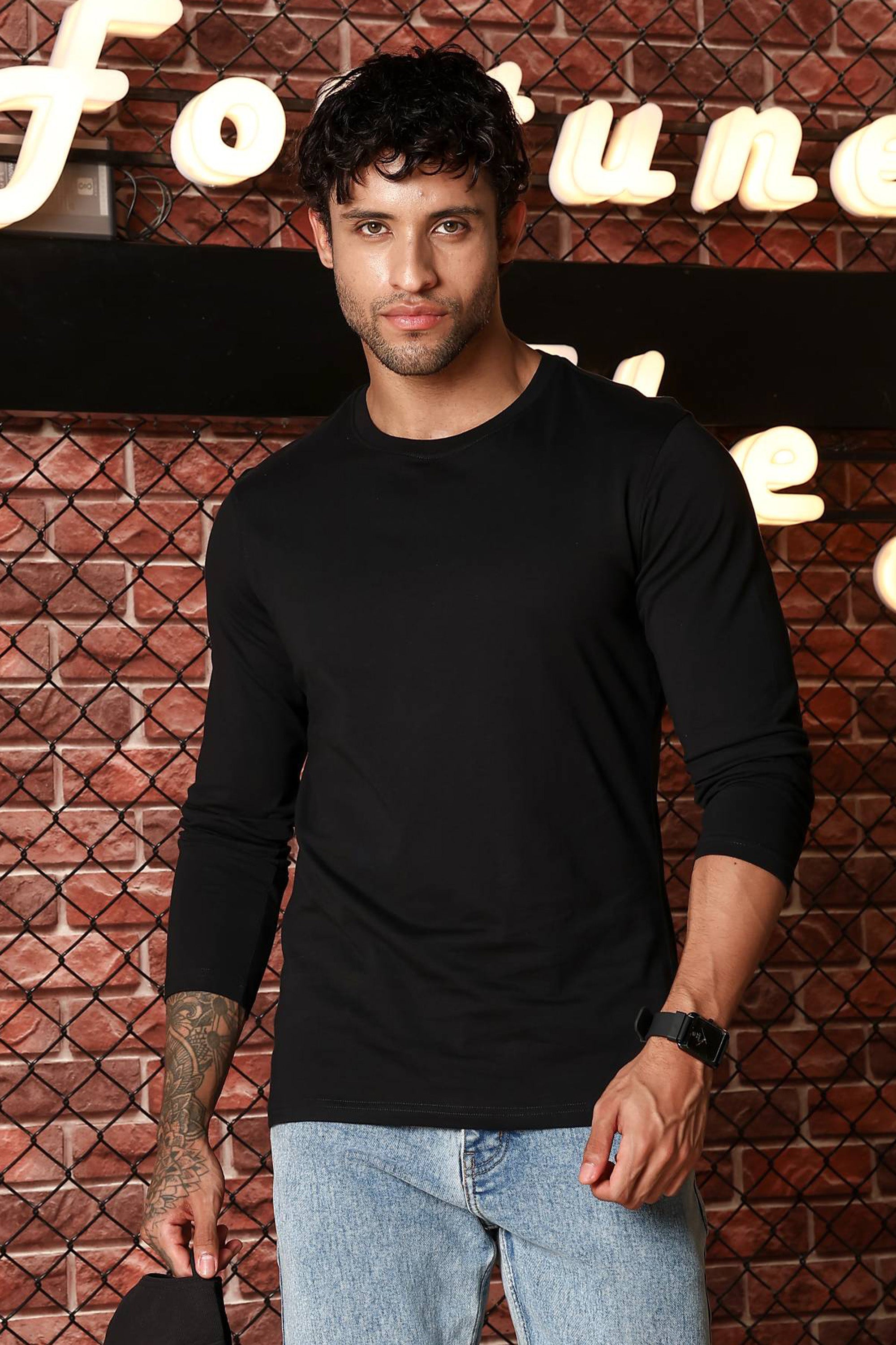 Men’s 100% Cotton Solid Full Sleeve T-Shirt | Round Neck Long Sleeve Casual Tee | Soft Breathable Fabric | Machine Washable