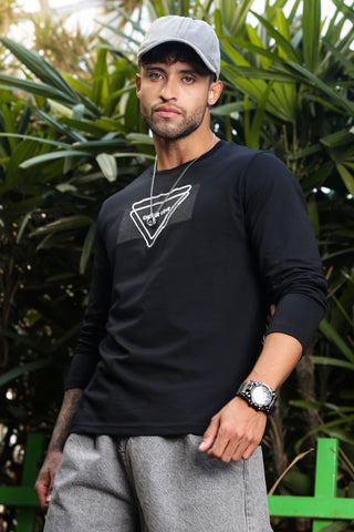 Men’s 100% Cotton Embroidered Typography Full Sleeve T-Shirt | Round Neck Casual Tee | Soft Breathable Fabric | Machine Washable