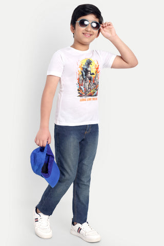 BOYS ROUND NECK WHITE PRINTED T SHIRT