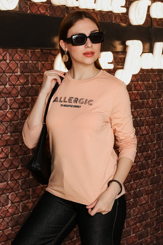 ONE SKY Women's Printed & Typographic Full Sleeve T-Shirt | Cotton Modal Blend Round Neck Top | Soft & Stretchy