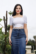Womens Puff Sleeves Square Neck Crop Top with Tessles