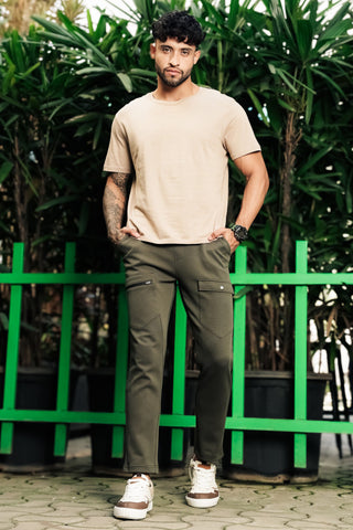 ONE SKY Men’s Cotton Blend Track Pants | Mid Rise Casual Joggers with Drawstring | 4 Pockets | Solid Color | Machine Wash