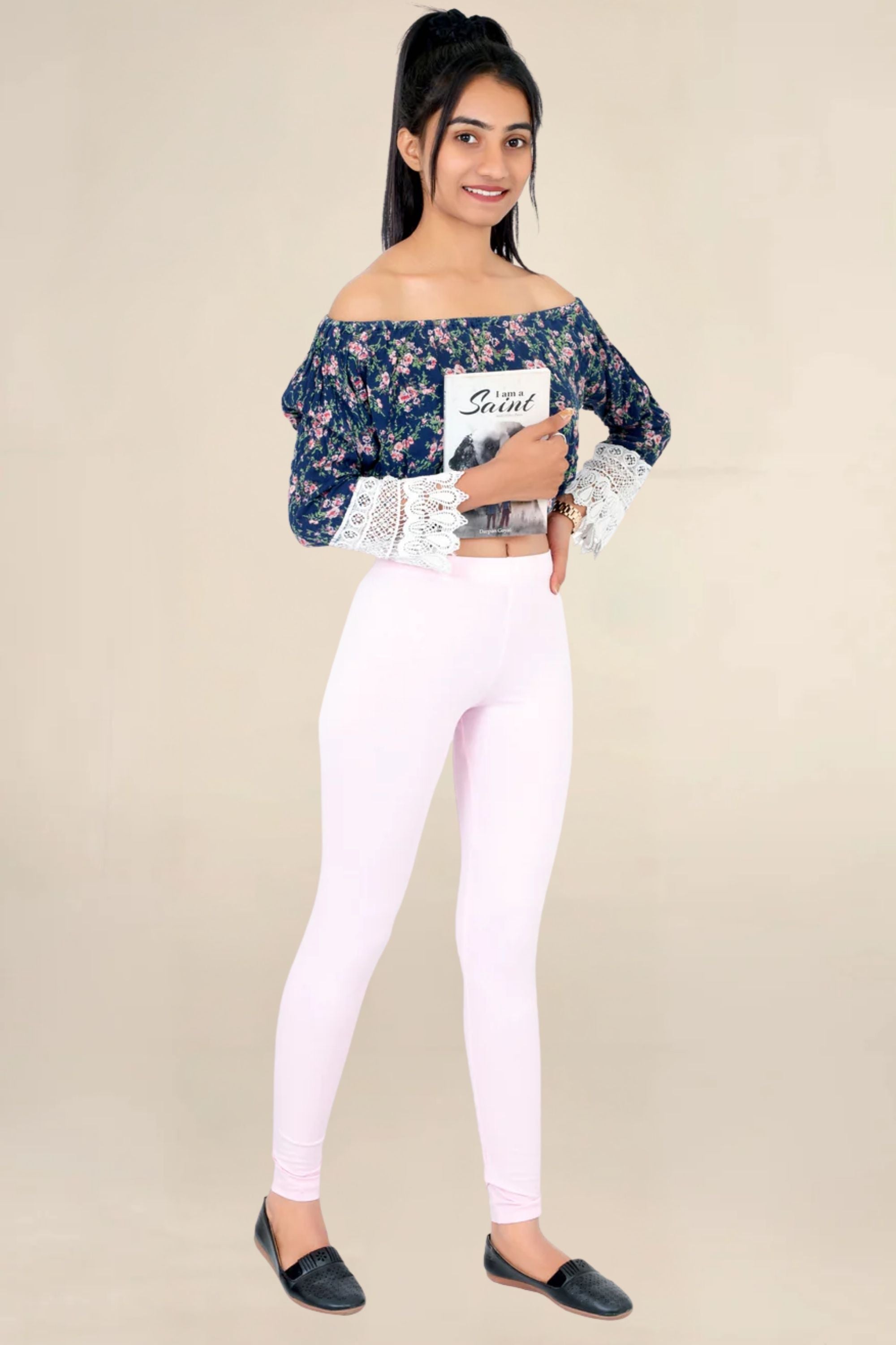 ONE SKY WOMEN BABY PINK SOLID LEGGINGS