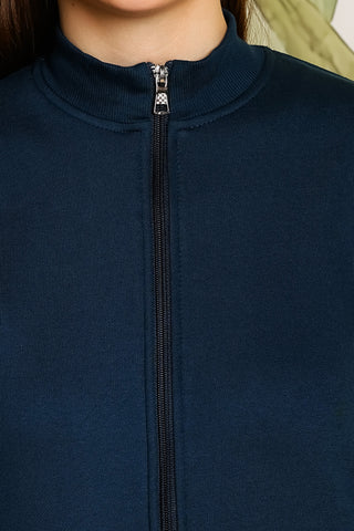 ONE SKY Women's Front Open Tracksuit | Cotton Blend Solid Co-ord Set | Zipper Jacket & Slip-On Pants with 4 Pockets