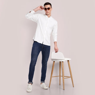 Men White Chinese Collar Formal Shirt