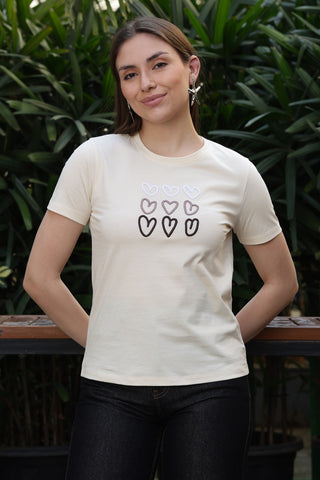 ONE SKY Women’s 100% Cotton Half Sleeve T-Shirt – Round Neck Floral Embroidered Top, Casual Pull-On Tee, Machine Washable