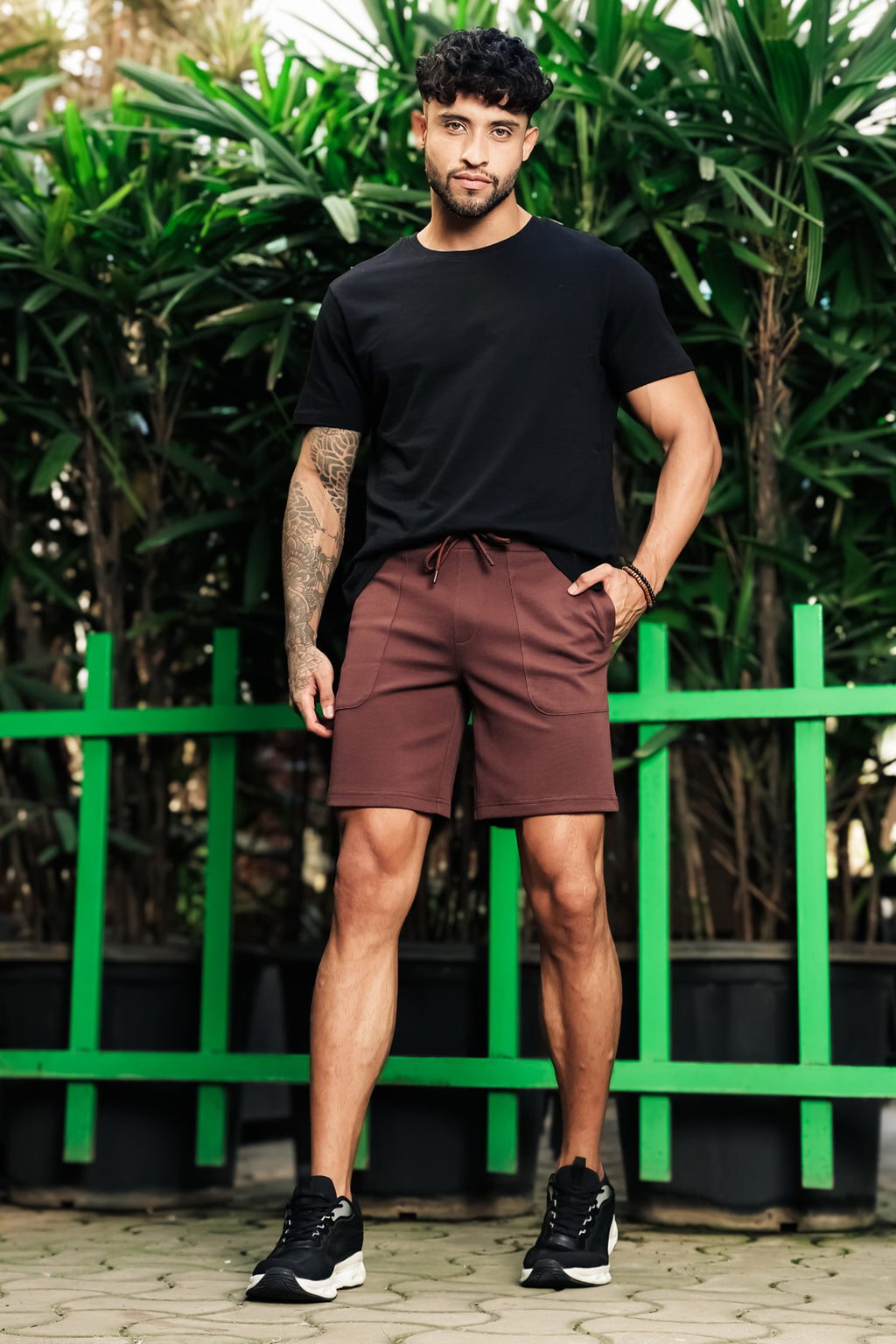 ONE SKY Men’s Solid Cotton Blend Shorts | Mid Rise Casual Shorts with Drawstring | 2 Pockets | Machine Wash