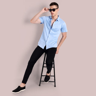 Men Sky Blue Semi Casual Shirt