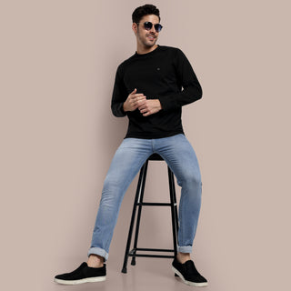 Men Black Round Neck T-Shirt