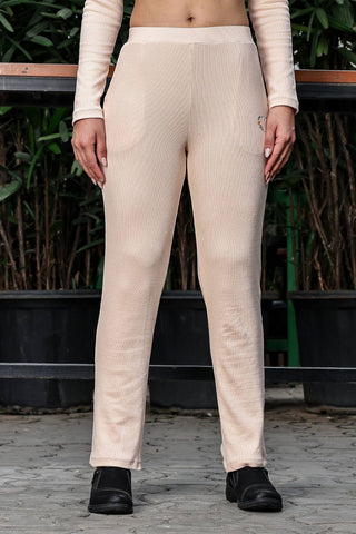 WOMEN ROUND NECK CREAM FULL SLV  CO-ORD SET