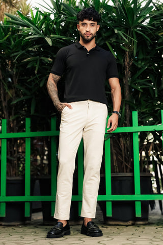 ONE SKY Men’s Cotton Spandex Trousers | Mid Rise Casual Pants with Button & Zip Closure | 4 Pockets | Solid Color | Machine Wash