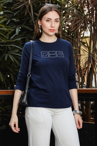 ONE SKY Women's Printed & Graphic Full Sleeve T-Shirt | Cotton Modal Blend Round Neck Top | Soft & Stretchy